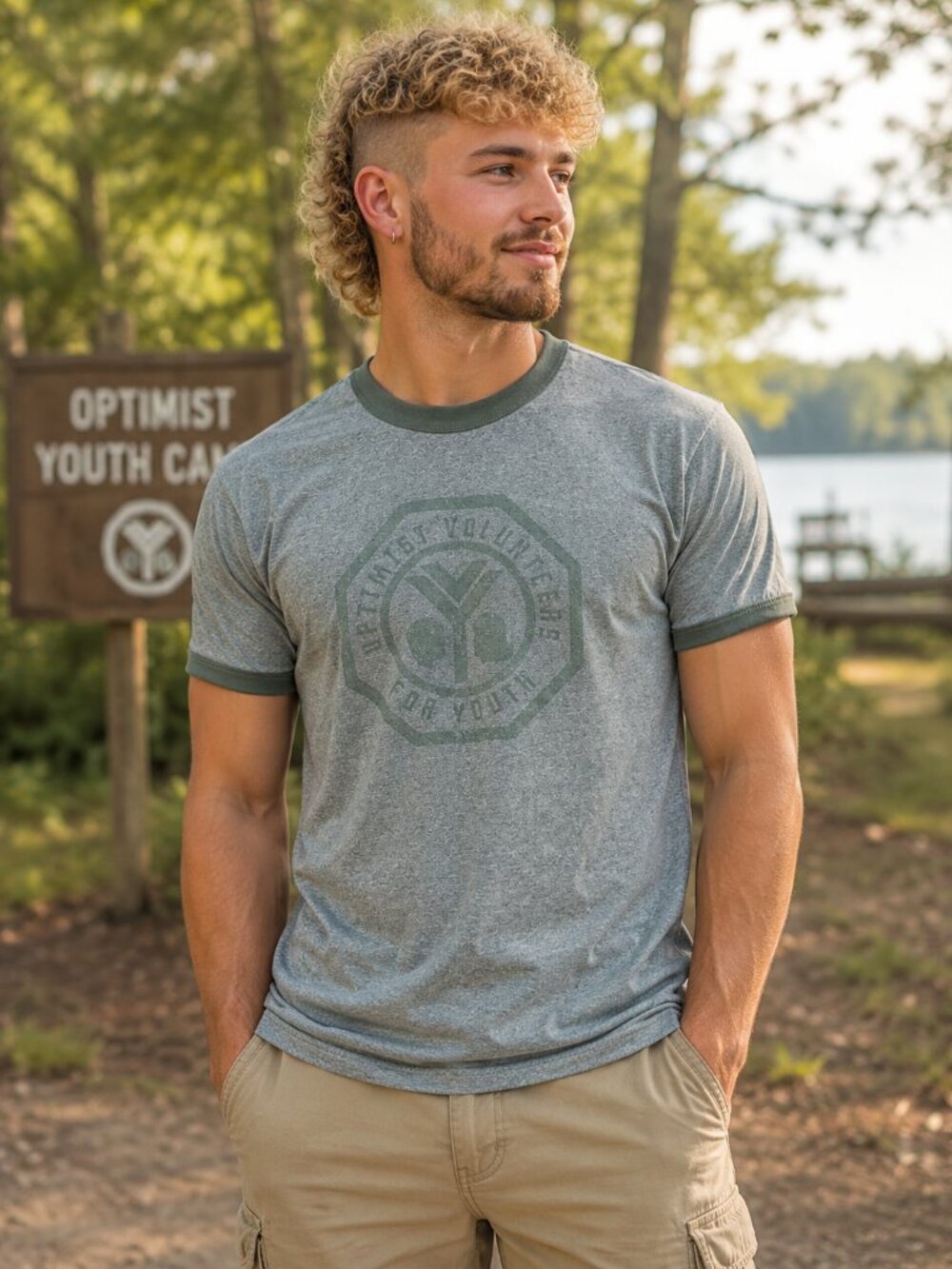 Optimist Volunteers For Youth OVY Heather Green Ringer Camp T Shirt Adult Small